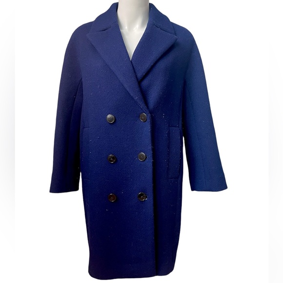 Massimo Ditti 80% Laine royablue dark blue winter coat - Picture 1 of 13